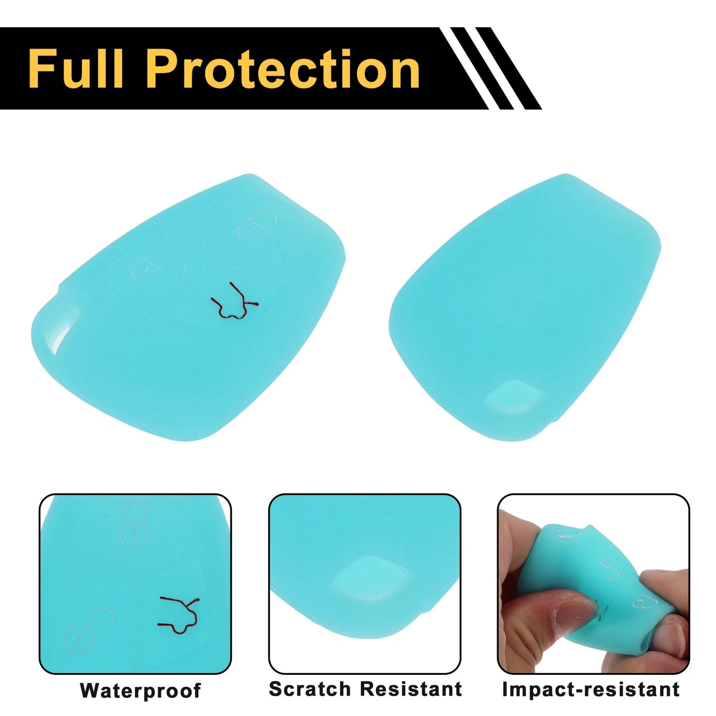 Glow Blue Key Case for Mercedes-Benz C-Class (2001–2015) - 3 Buttons