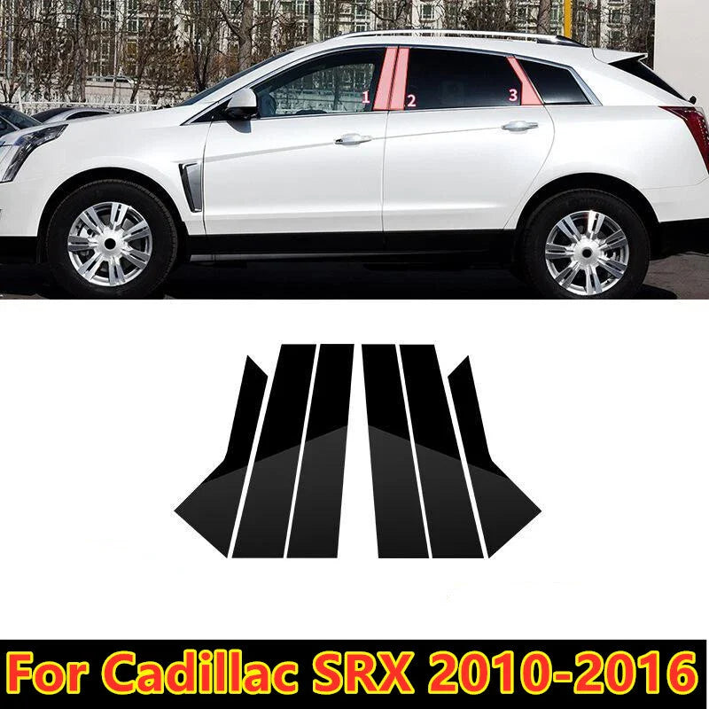 6X Glossy Black Door Trim B Pillar Posts Gloss Cover for Cadillac SRX (2010–2016)