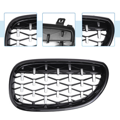 1 Pair Front Hood Bumper Grille Grill Diamond Star for BMW 5 Series (2004–2009)