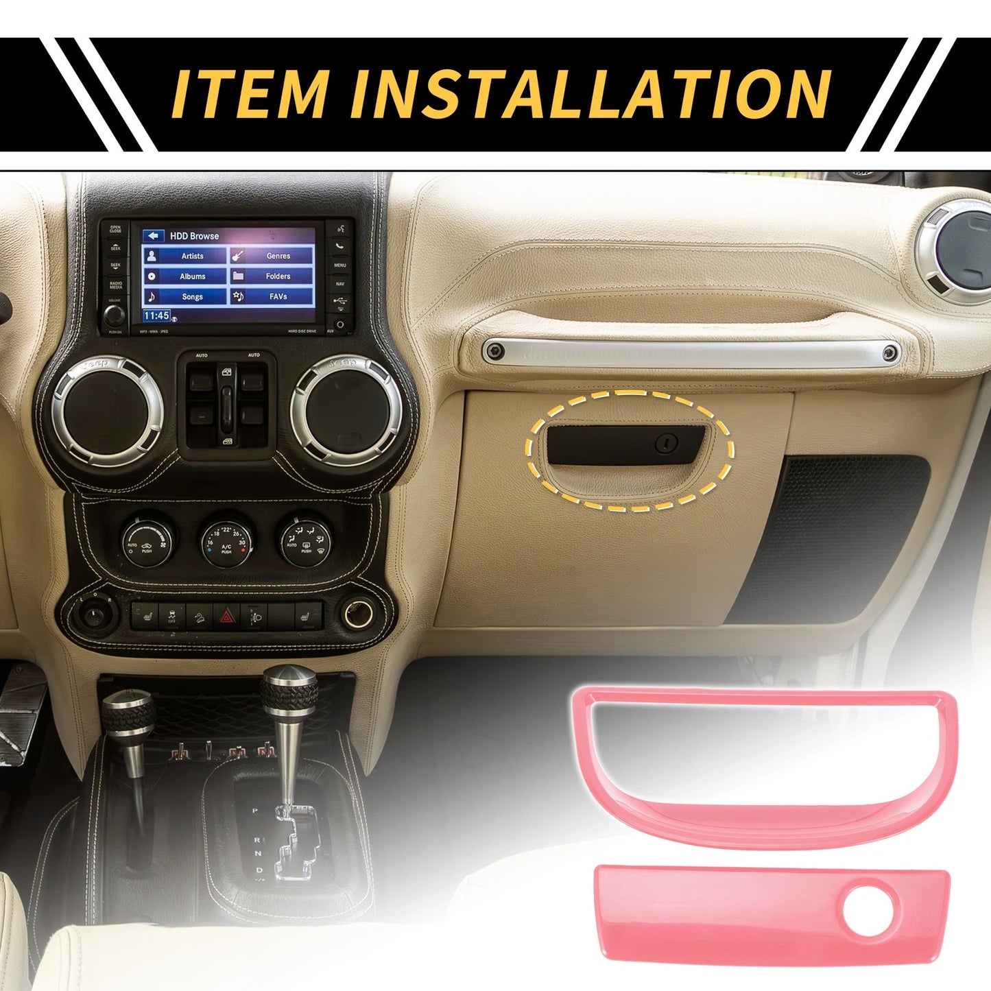 Glove Box Handle Switch Cover Trim for Jeep Wrangler JK (2007–2017) Pink