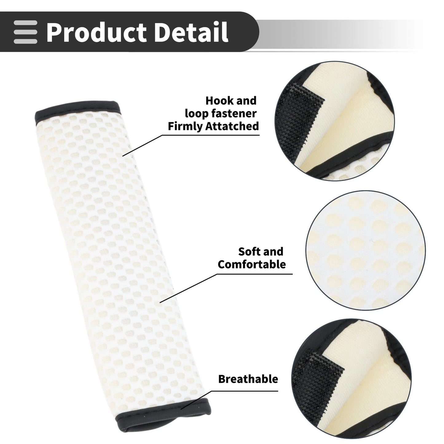 Set of 2 White Seat Belt Cover Pads for Universal Fit (23cm)
