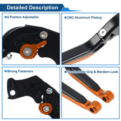 Brake Clutch Levers for KTM 390 Duke (2019–2023) Black Handle Orange End 1 Pair