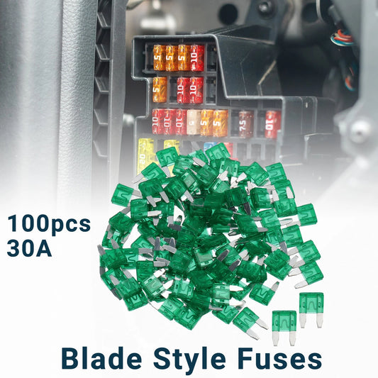 30A Mini Blade Fuses - Durable Short Circuit Protection - 100 Pcs