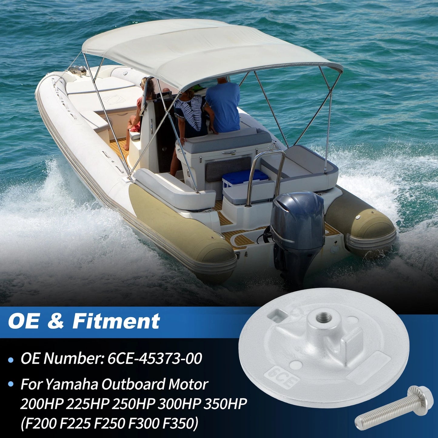 Zinc Trim Tab Anode for Yamaha Outboard Motor (200HP-350HP)