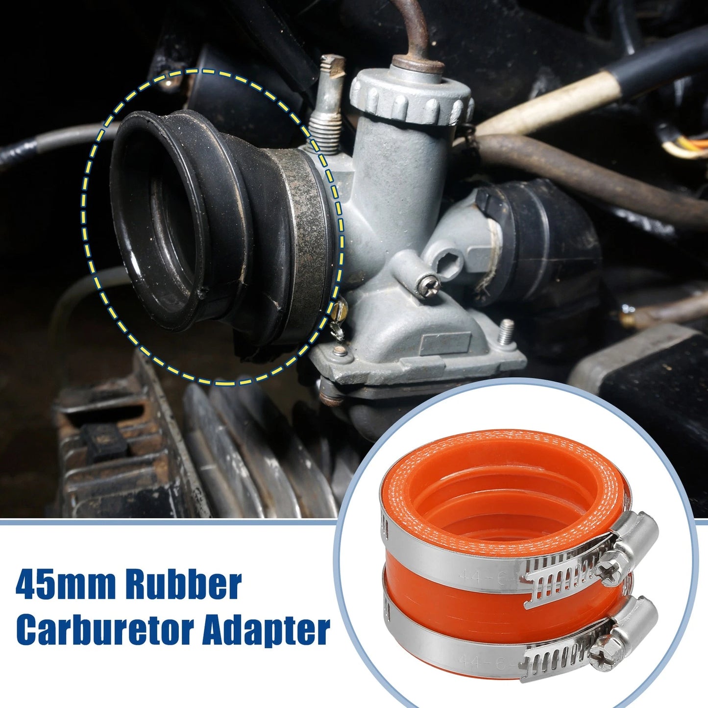 Carburetor Adapter Inlet Intake Pipe Boot   - 45mm ID, Orange
