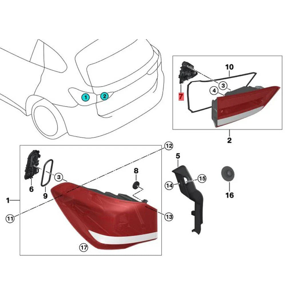 Rear Left Tail Light Inner Bulb Holder Socket for BMW F48/F49 (2016–2019)