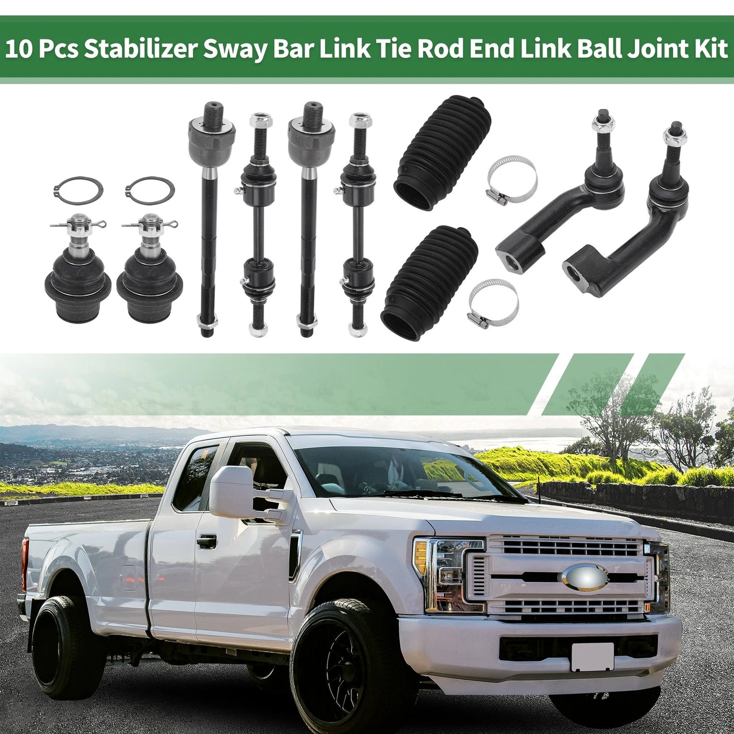 10X Front Suspension Kit Tie Rod Ends Sway Bar Link Ball Joint for Ford F-150 (2004–2020)