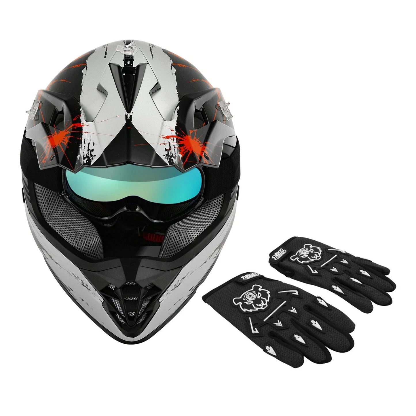 Youth ATV Helmet Goggles Gloves for Kids Dirt Bike Motocross Off Road DOT