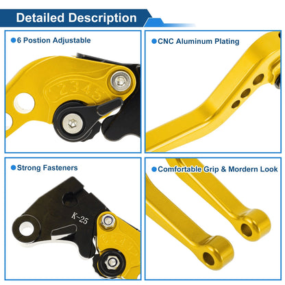 6-Speed Adjustable Brake Clutch Levers for Kawasaki EX250 (2008–2012) Gold Tone