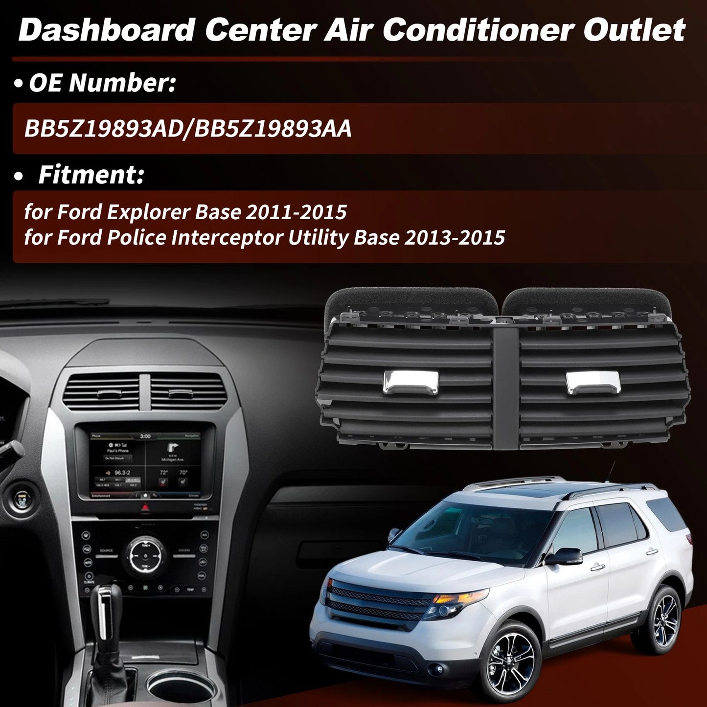 Dashboard Air Vent Outlet Panel for Ford Explorer (2011–2015) BB5Z19893AD, BB5Z19893AA