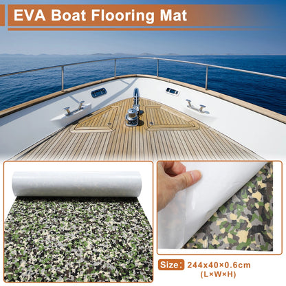 Self-Adhesive Boat Flooring Strip for Various Models (96" L x 16" W) Camo Green
