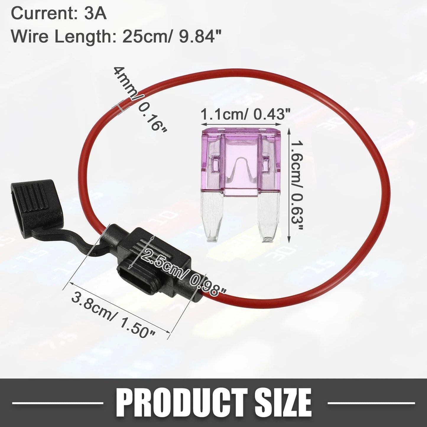 Set of 3 Mini Blade Style Fuses with 16 AWG Fuse Holder