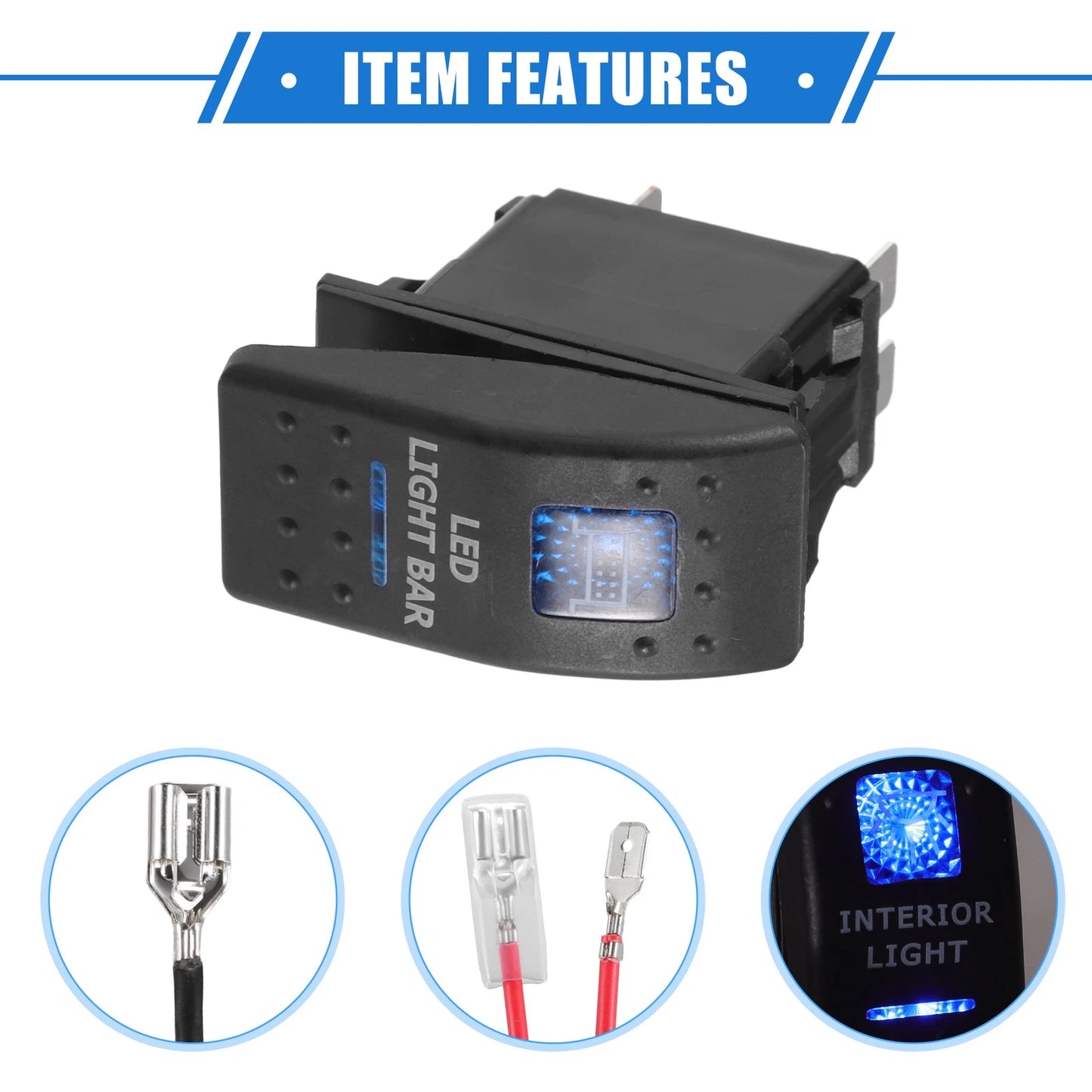 5 Pin LED Rocker Switch Toggle Kit for Car Interior (20A/12V, 10A/24V)