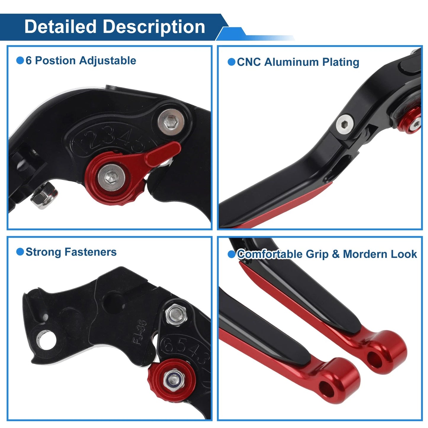 Brake Clutch Levers for KTM Duke 390 RC390 (2013–2023) Black Red End 1 Pair