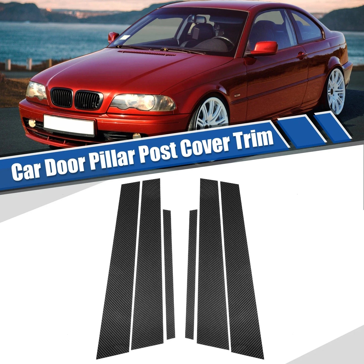 Door Window Pillar Post Cover Trim Gloss Carbon Pattern for BMW 3 Series E46