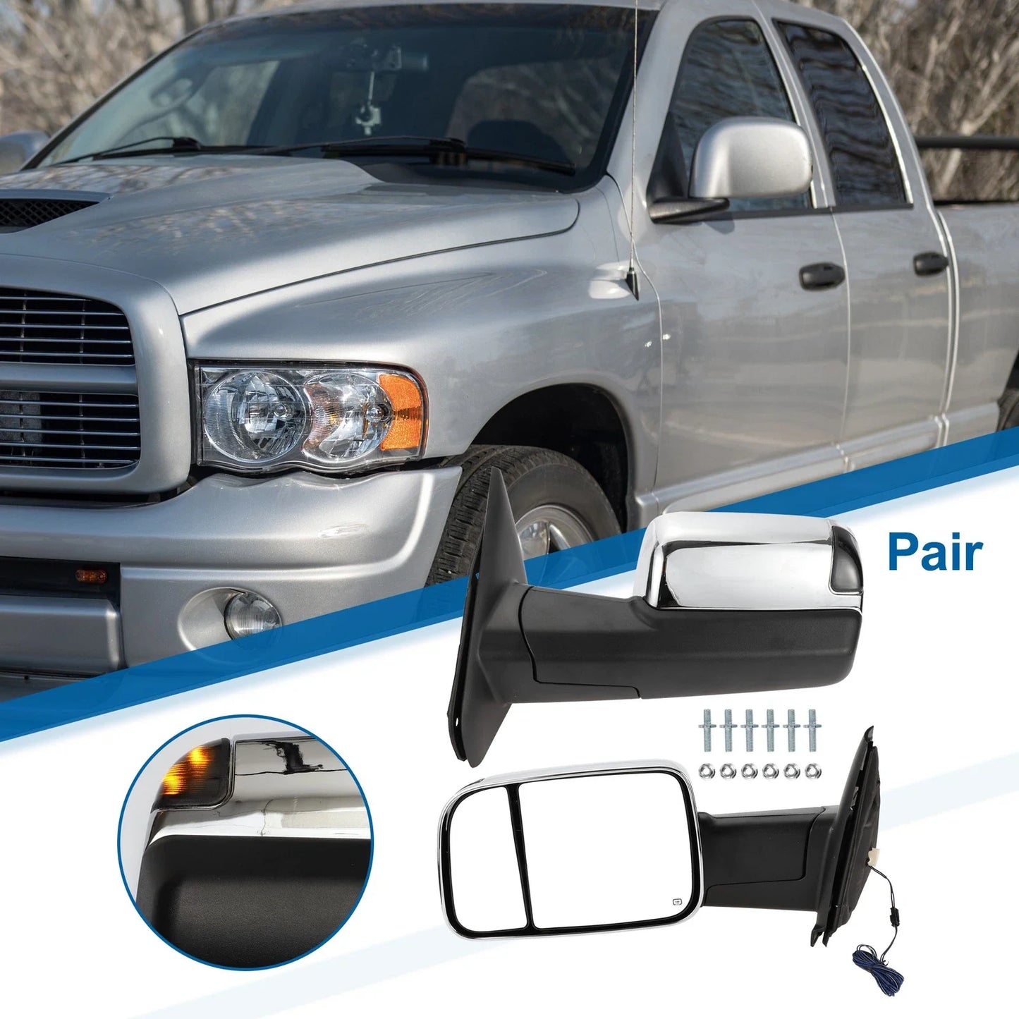Tow Mirrors for Dodge Ram 1500 with Turn Signal Light Silver Tone 2 x