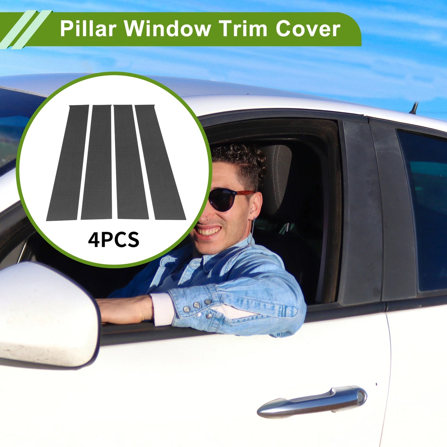 Set of 4 Pillar Window Trim for Dodge Ram (2009–2018) Carbon Fiber Black