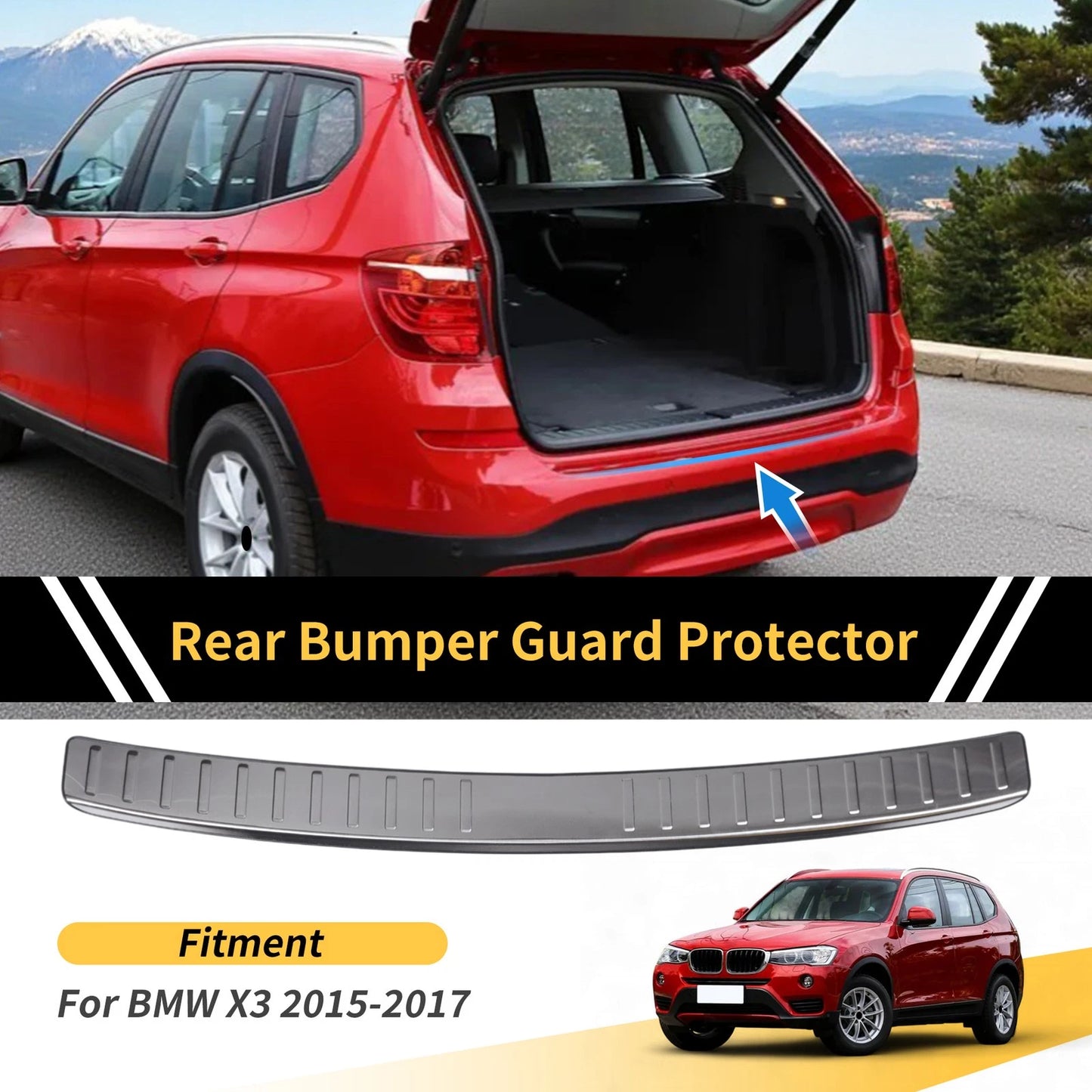 Rear Bumper Topper for BMW X3 (2015–2017) Silver Tone 1 Pcs