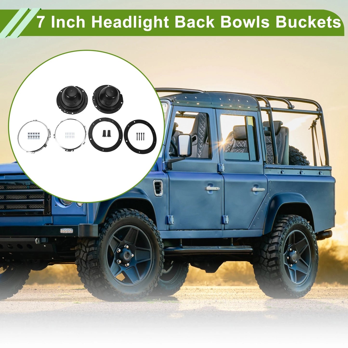 1 Pair 7" Headlight Buckets with Fixings for Mini Classic (Year Range)