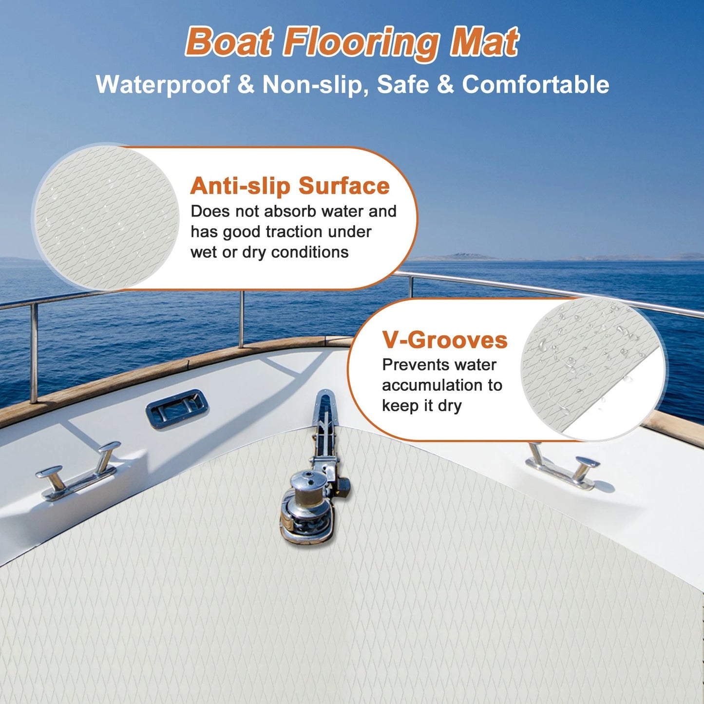 Self-Adhesive Boat Flooring Strip for Various Models (96" L x 23" W) Light Gray