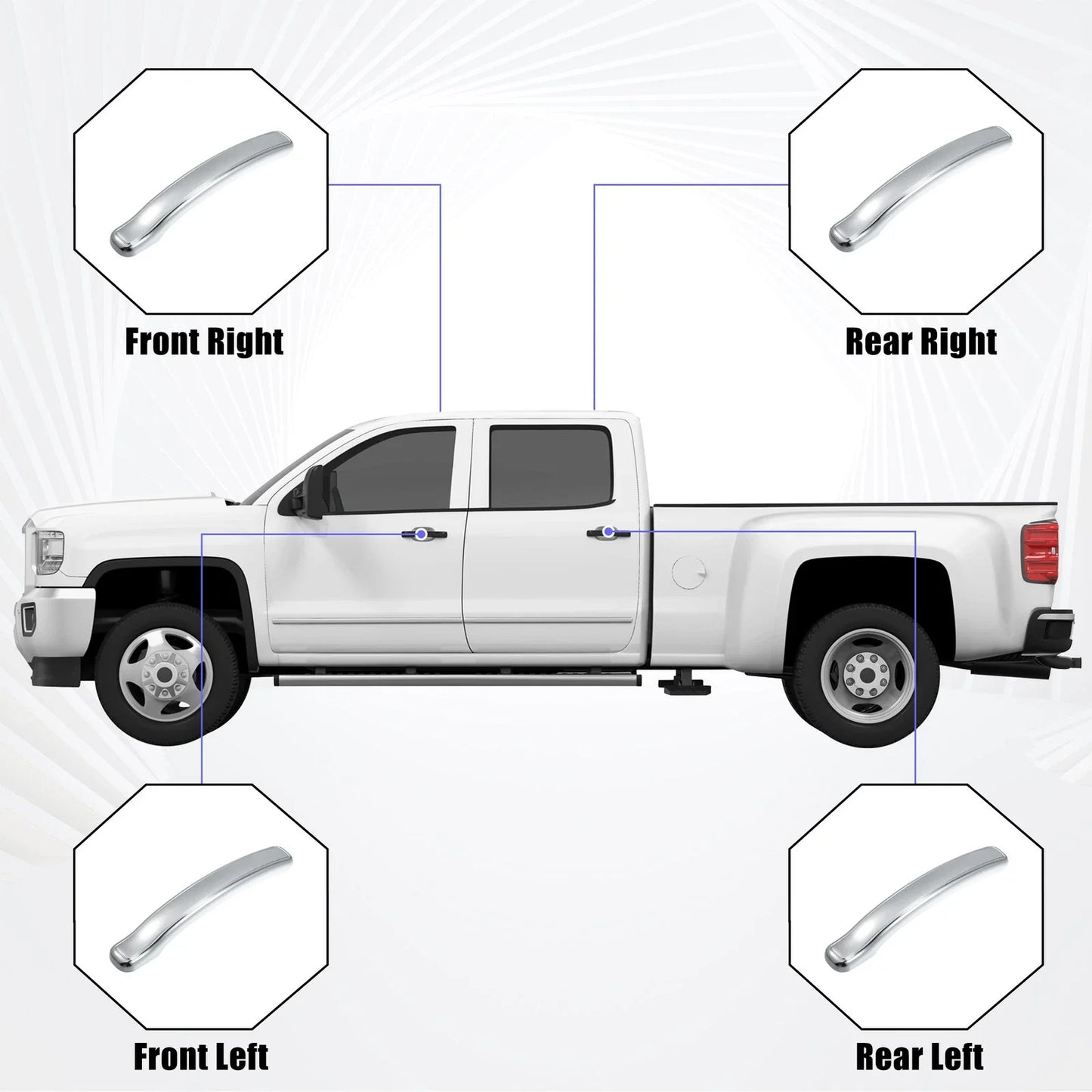 4 x Car Exterior Door Handle Lever Covers for Chevy Silverado