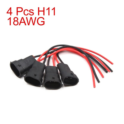 Set of 4 H11 Fog Light Extension Wire Harness Male Socket Connectors for Various Models