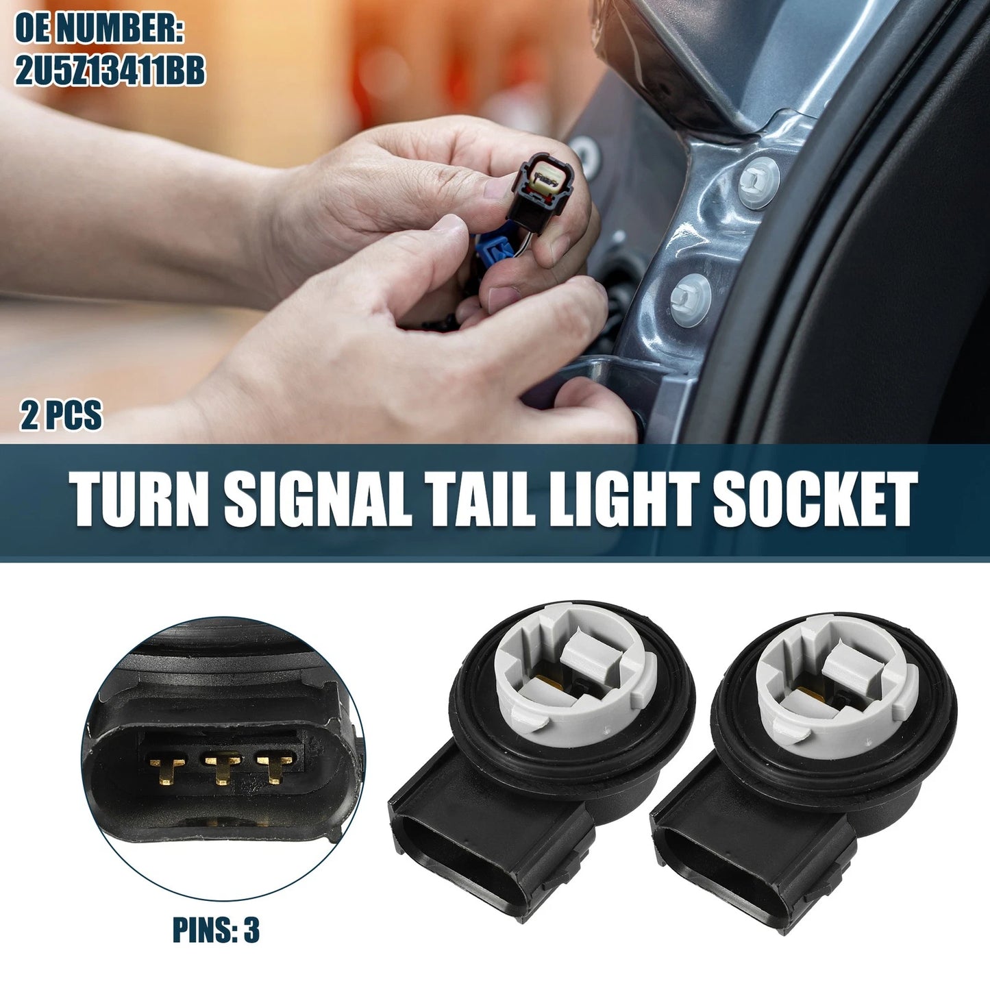 2Pcs Turn Signal Tail Light Socket for Ford F-250 (2004–2007) 2U5Z13411BB