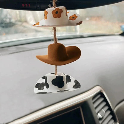 Cowboy Hat Car Charm Rear View Mirror Decoration Accessories