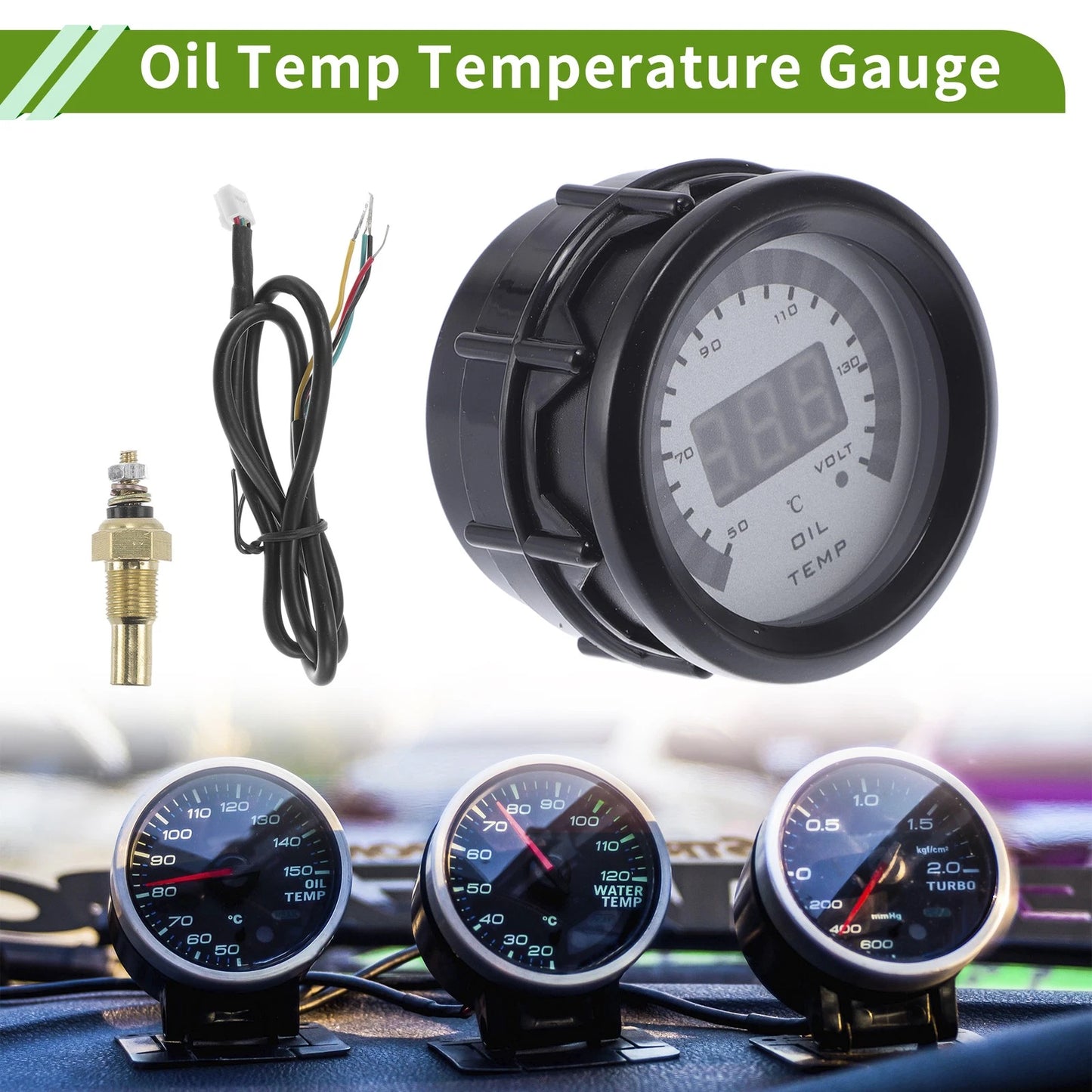 2" Oil Temp Gauge Meter Kit for Universal Vehicles (Digital, Blue LED)