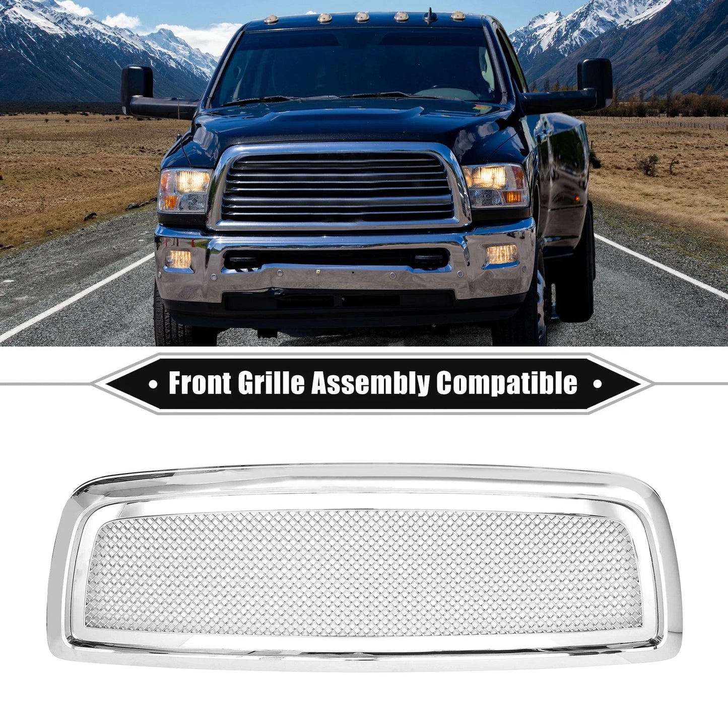 Front Grille Assembly for Dodge Ram 1500 Chrome Silver Tone (2009-2010)