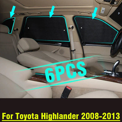 Sunshade 6x Side Window Privacy Black Silver for Toyota Highlander (2008–2013)