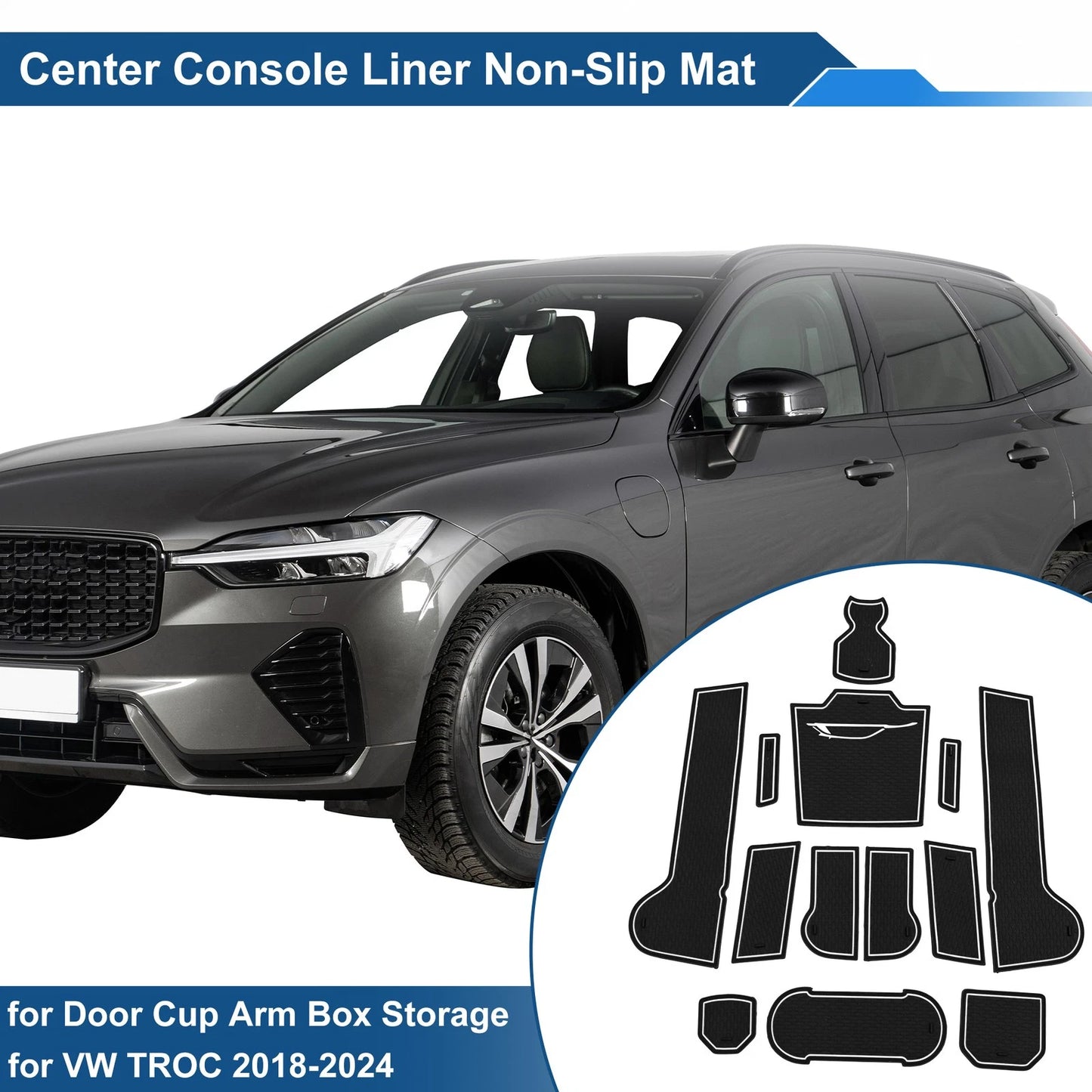 Set of 13 Non-Slip Mats for VW TROC (2018–2024) PVC White