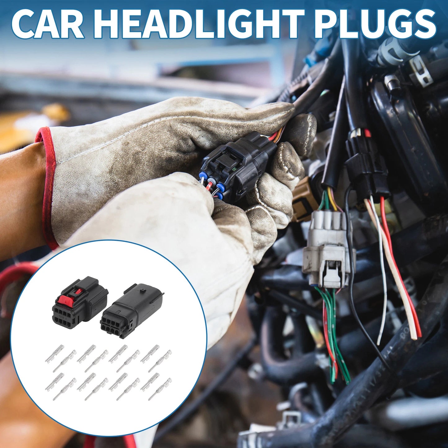 8 Pin Car Headlight Plugs for Buick Chevy (1 Set) Aluminum Alloy Black Beige