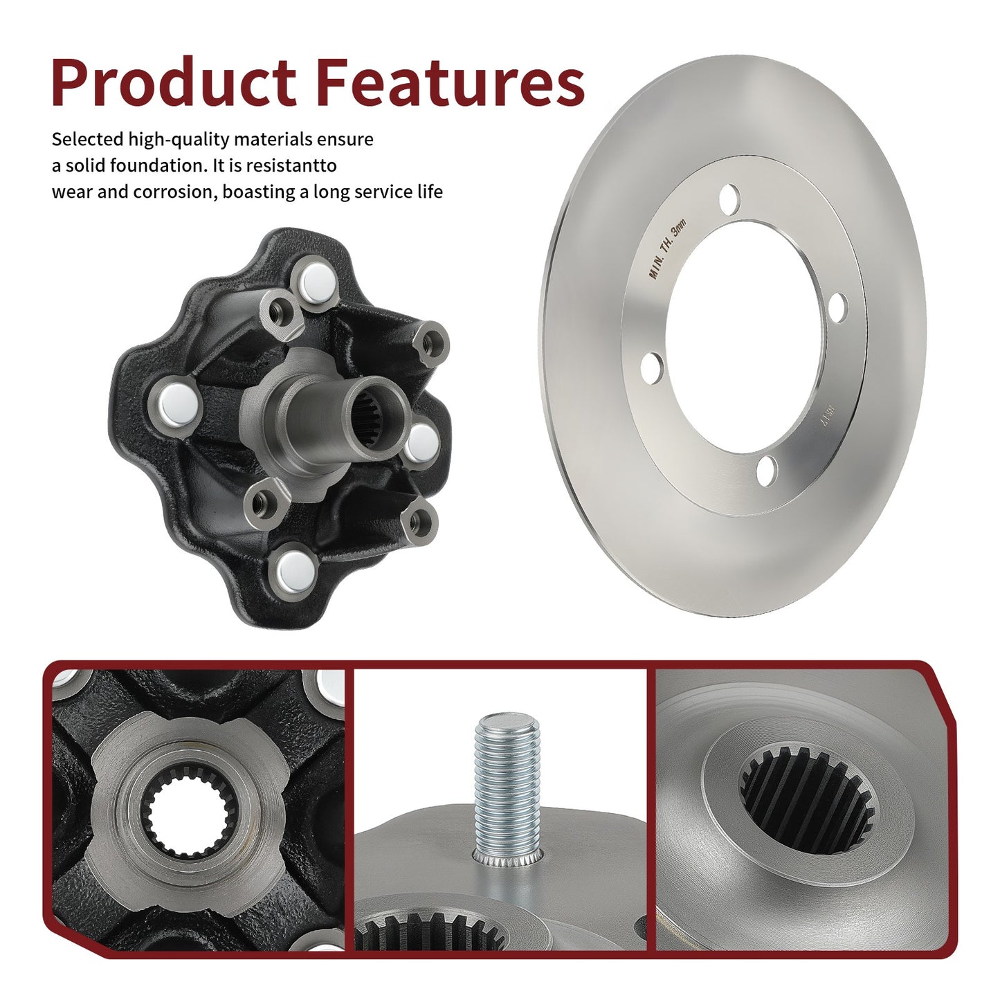 Front Wheel Hub & Brake Disc Rotor for Suzuki Vinson 500 (2002–2003)