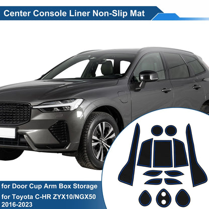 Set of 14 Non-Slip Mats for Toyota C-HR ZYX10/NGX50 (2016–2023) PVC Blue