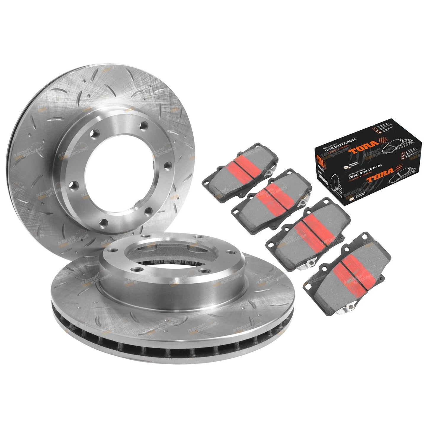 2 Front Slotted Disc Rotors + Brake Pads for Toyota FJ80 (1990–1992)