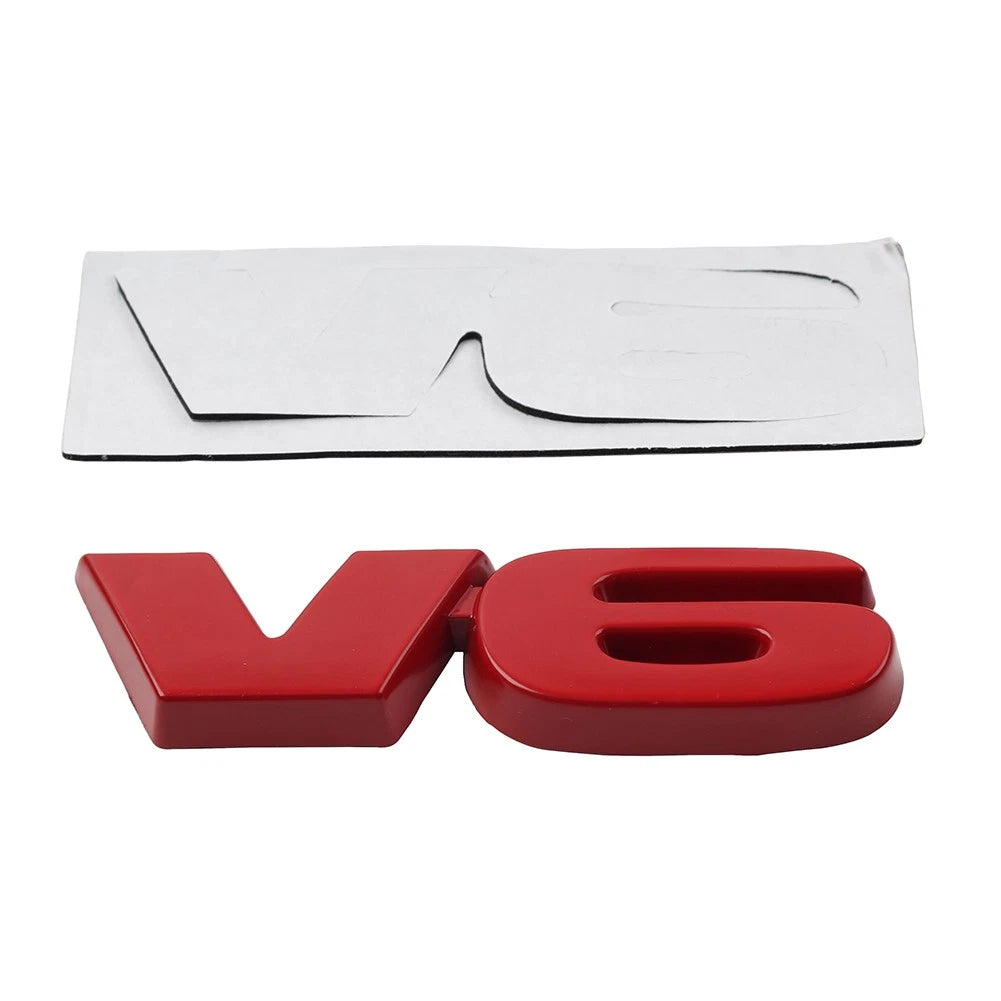 V6 Metal Car Fender Trunk Engine Emblem Badge Red for Universal Fit