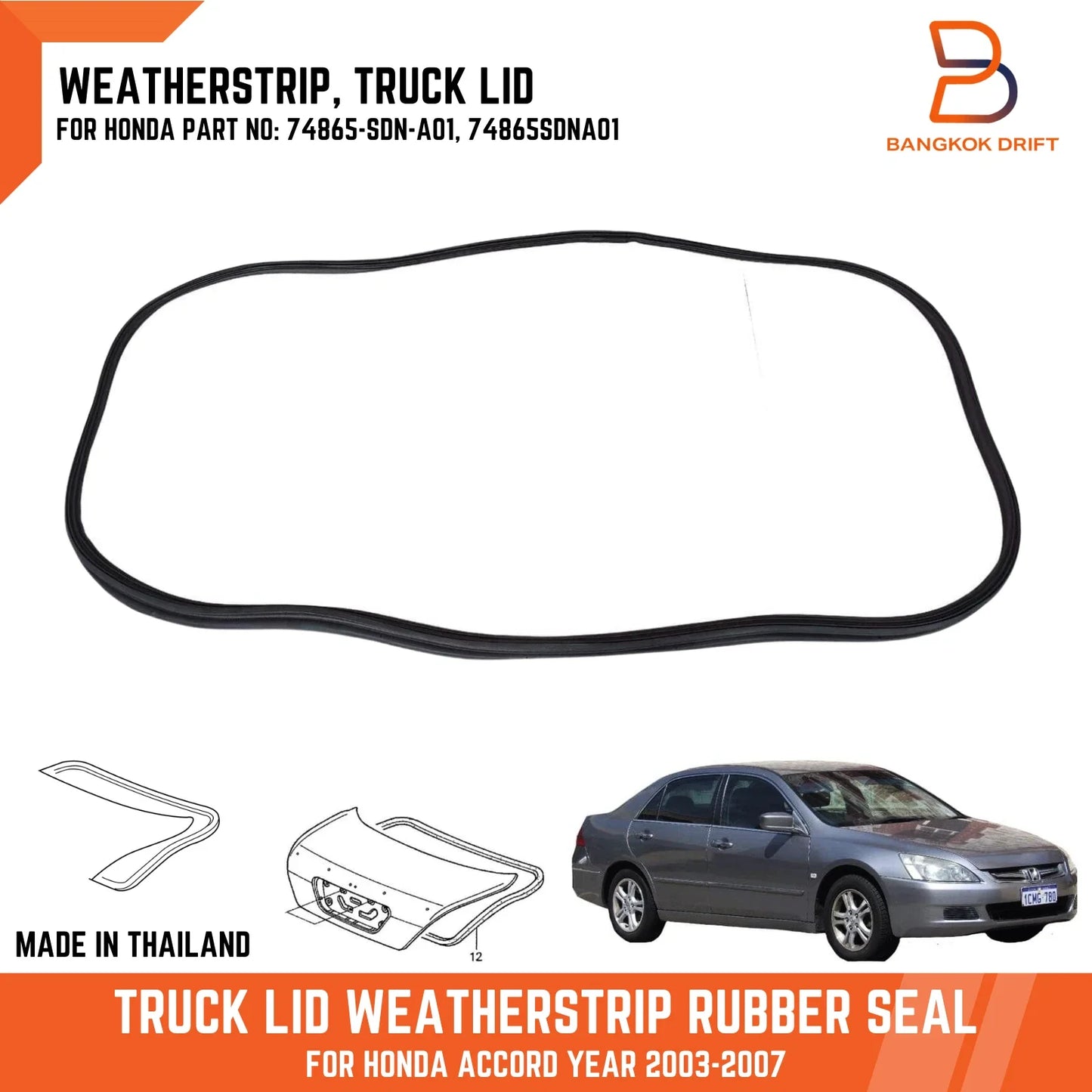 Trunk Lid Rubber Weatherstrip Seal for Honda Accord CM5 CM6 (2002-2006)