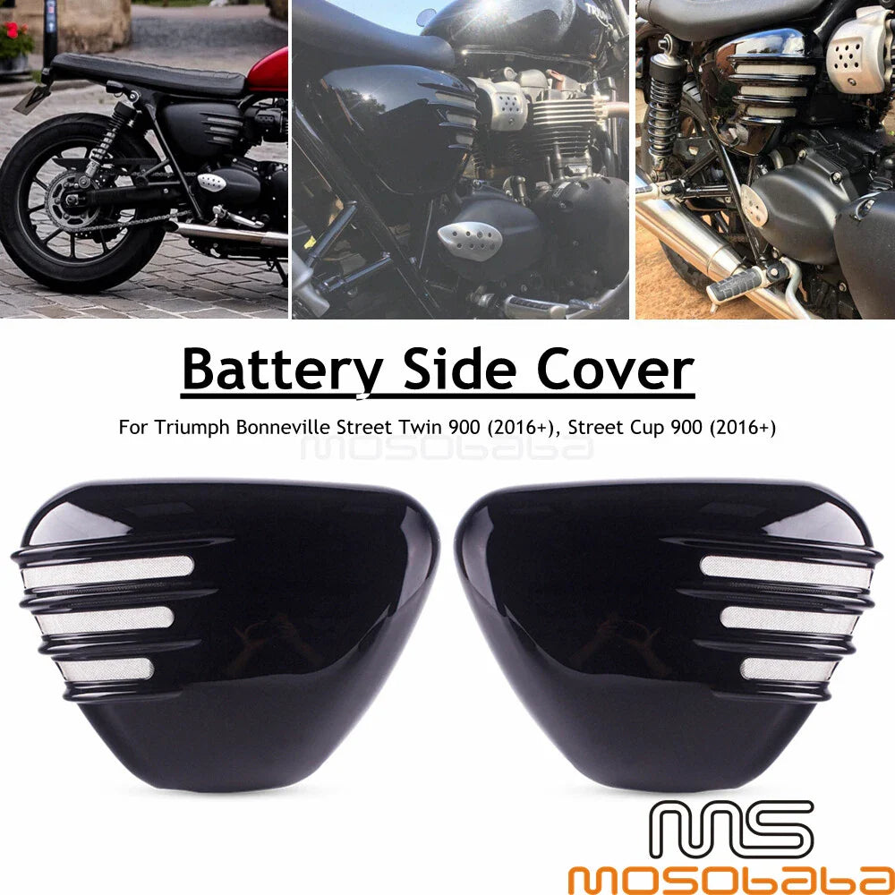Black Battery Side Covers for Triumph Bonneville Street Twin 900 (16-23)