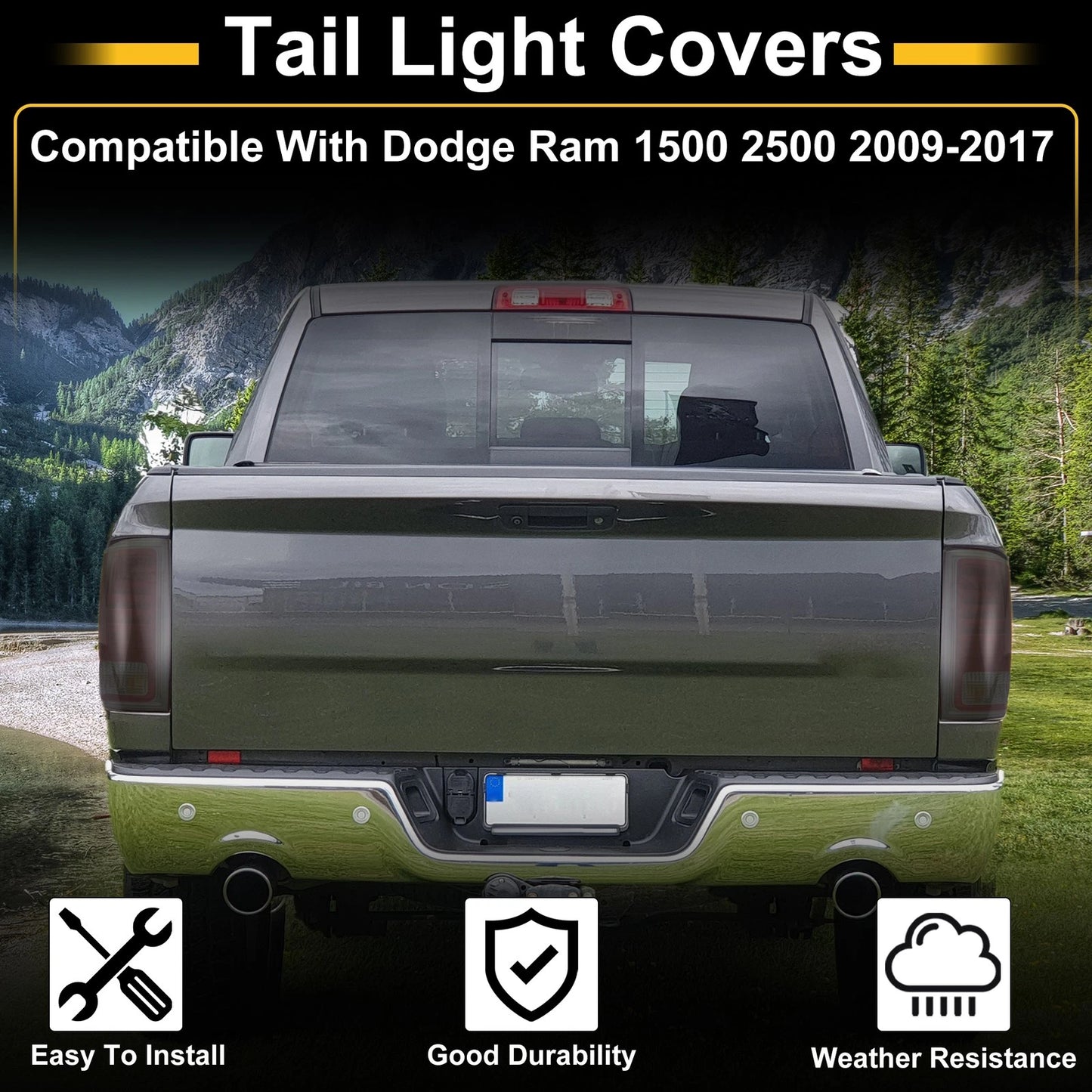 Set of 2 Truck Tail Light Cover Trim Stickers for Dodge Ram 1500 2500 (2009–2017)