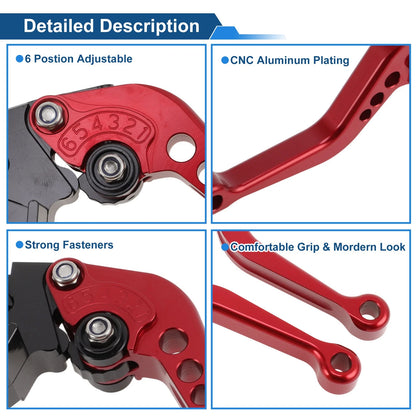 Adjustable Short Brake Clutch Levers for Kawasaki ZX10R (2004–2005) Red 1 Pair
