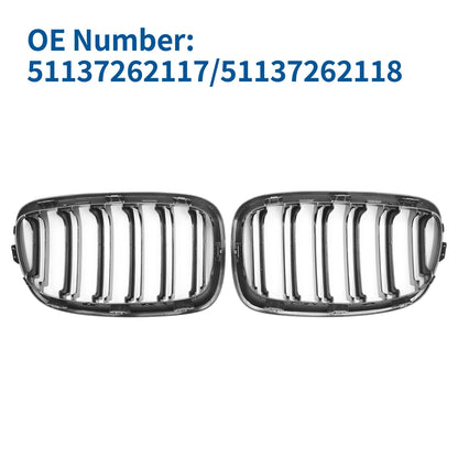 1 Pair Front Upper Bumper Grille Matte Black for BMW 1 Series (2011-2014)