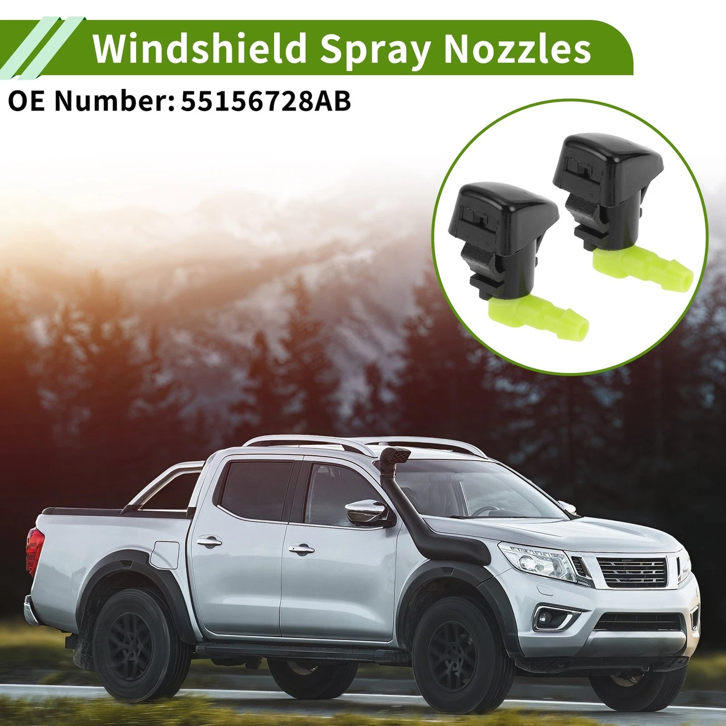 Windshield Washer Nozzle Set with Hose Connector for Chrysler (No. 55156728AB)