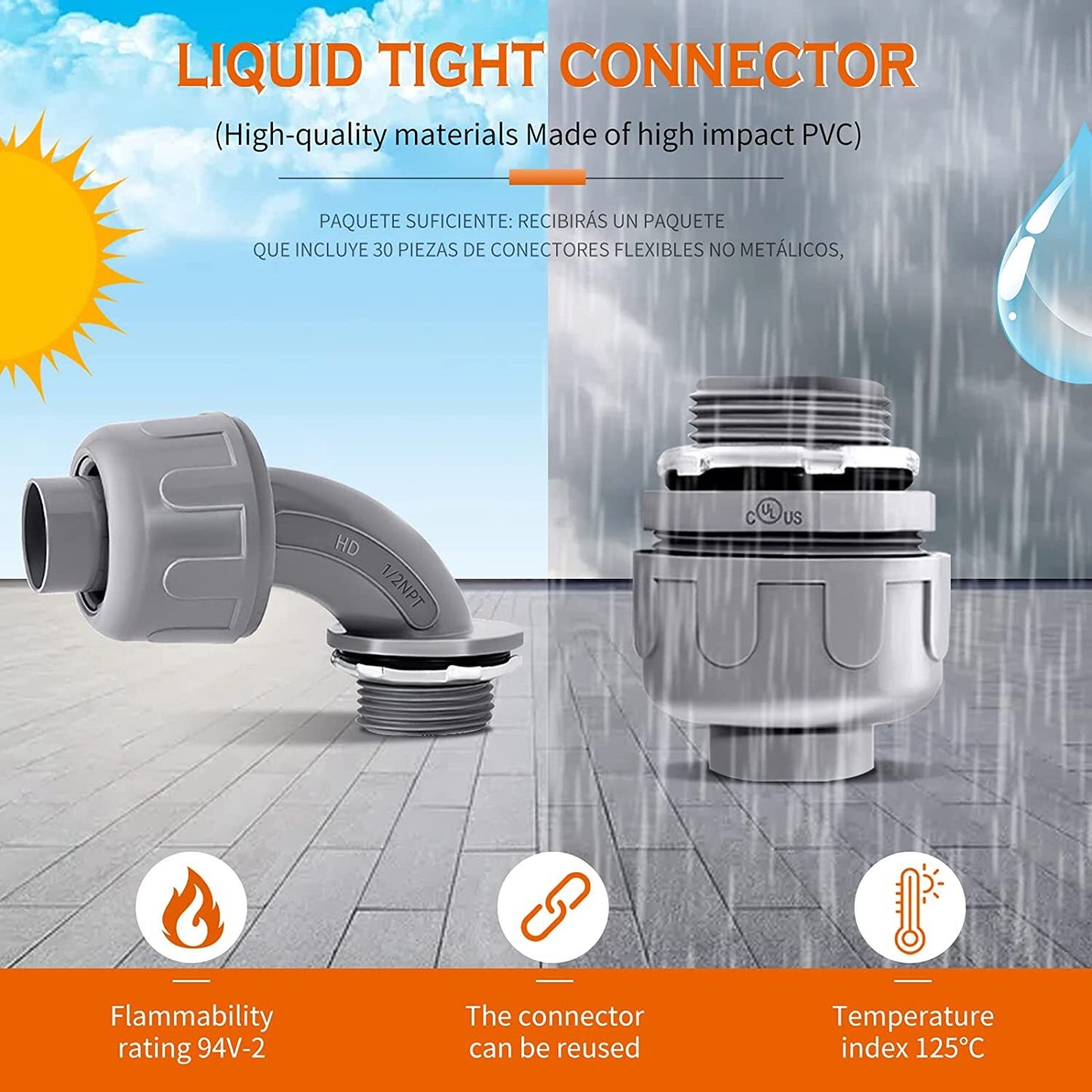Set of 30 Liquid Tight Connectors for Electrical Conduit Fitting