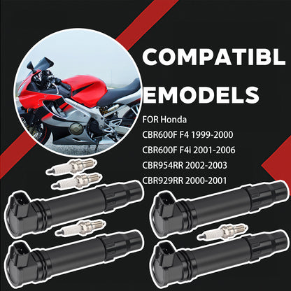 Set of 4 Ignition Coils for Honda CBR600RR (2007–2024) w/Iridium Spark Plug