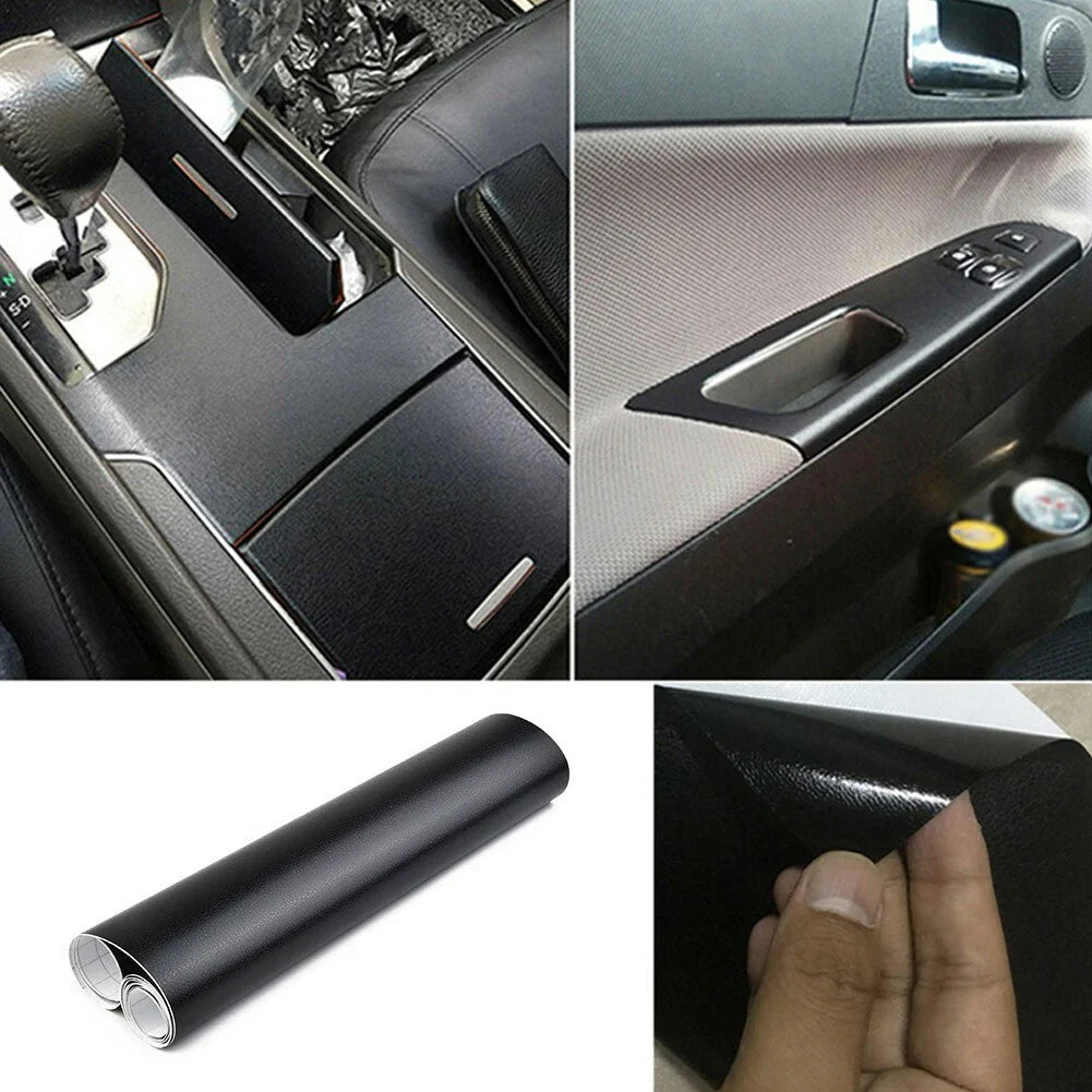 12x40 Leather Skin Textured Vinyl Wrap Sticker Interior Black for Car