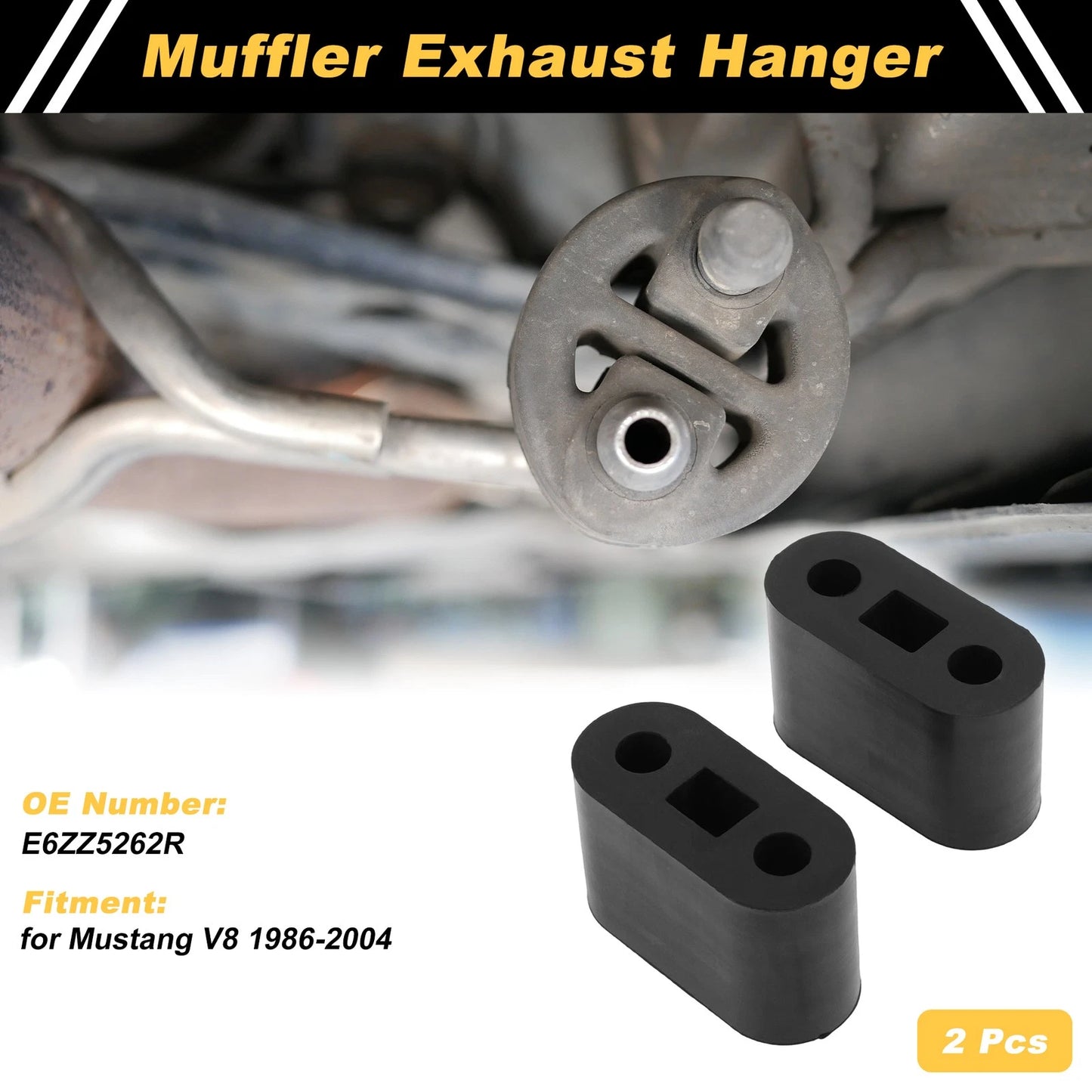 2X Muffler Exhaust Hanger for Mustang V8 (1986–2004) E6ZZ5262R Rubber Black