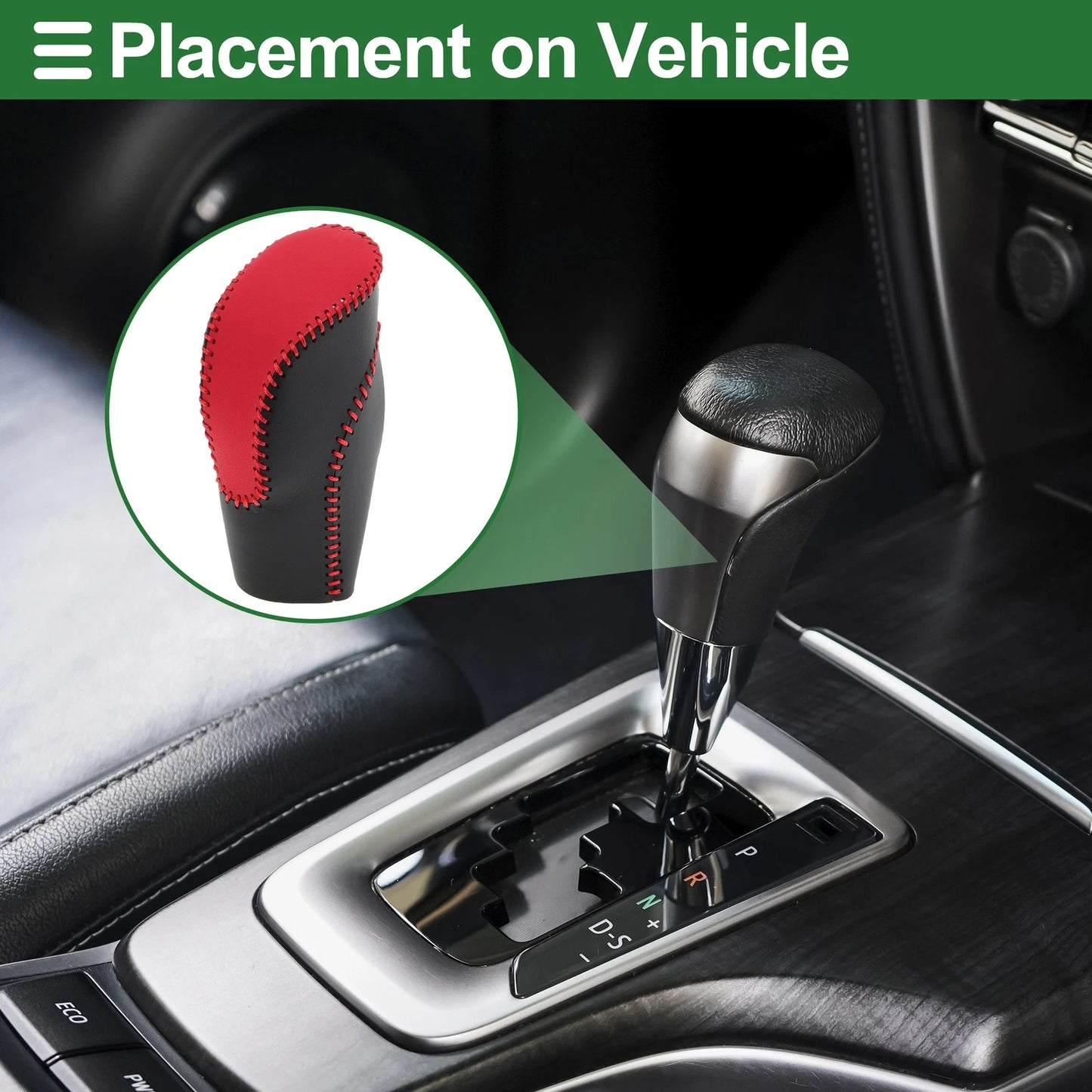 Gear Shift Knob Cover for Subaru Forester (2018–2023) Black Red Faux Leather