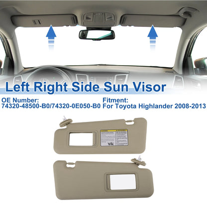 Set of 2 Sun Visors for Toyota Highlander (2008–2013) No. 74320-48500-B0 Beige