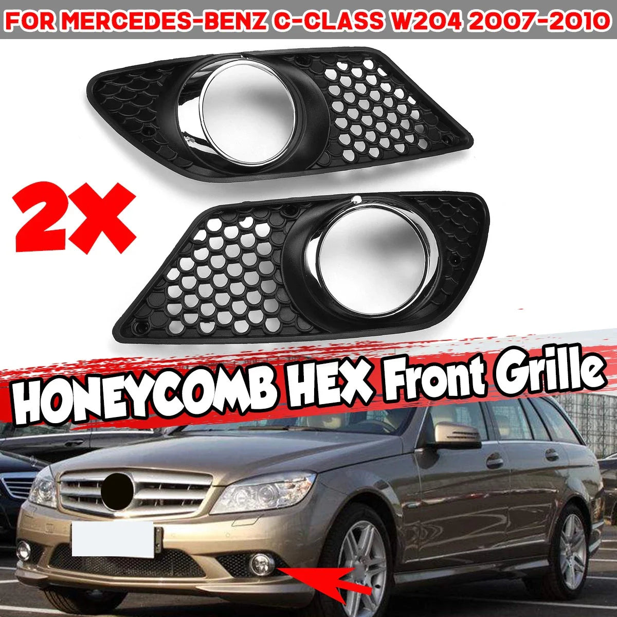 Front Fog Light Bezel Grille Cover for MERCEDES W204 C300 C350 (2007–2010)